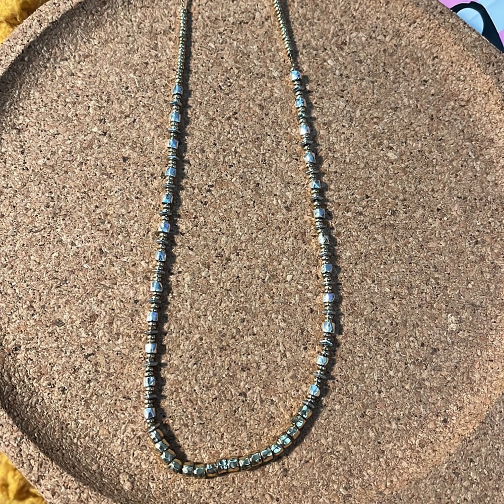 Two tone adjustable length necklace gold and silver delicate layering